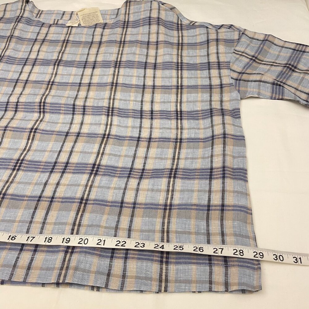 Lintico Aurora Linen Gingham Checked Boatneck 3/4 Sleeve Top - Picture 10 of 12